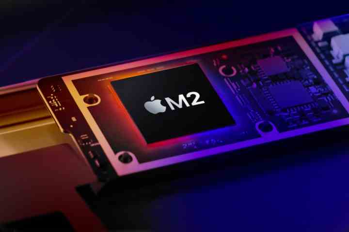 Ein Apple M2-Chip auf einem stilisierten Hintergrund mit Farbverlauf.