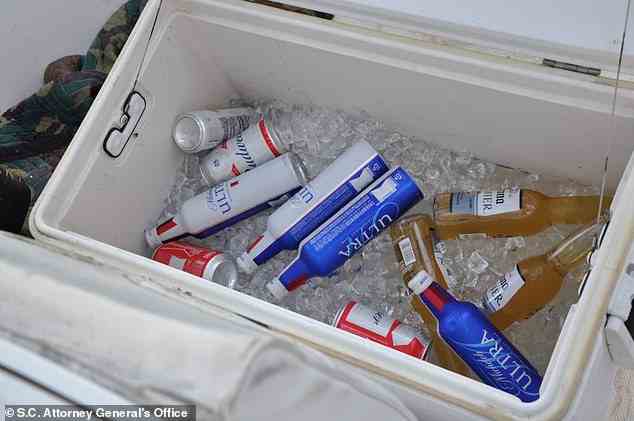 Bottles and cans of beer found aboard the boat which Paul Murdaugh was driving under the influence