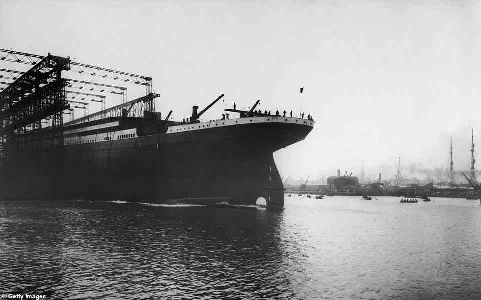 Launch of the White Star liner RMS Titanic, Belfast, May 31, 1911. Over the next year, her engines and funnels were installed and her interior was fitted
