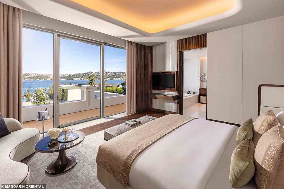 Above is the Bosphorus-facing Naile Sultan Bosphorus Suite, priced at around £20,000 a night