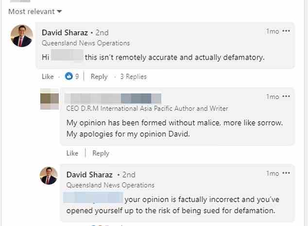 David Sharaz sagte dem Geschäftsführer, dass der Beitrag in zwei Kommentaren „verleumderisch“ sei (im Bild).