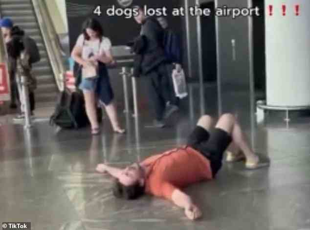 Später brach er zu Boden, stampfte auf den Boden des Flughafens und heulte