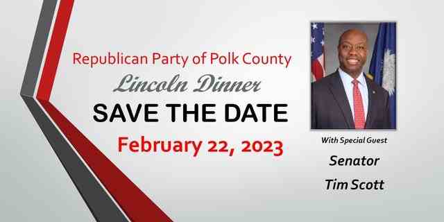 Der republikanische Senator Tim Scott aus Iowa wird am 22. Februar 2023 das Polk County GOP Lincoln Dinner in West Des Moines, Iowa, leiten.