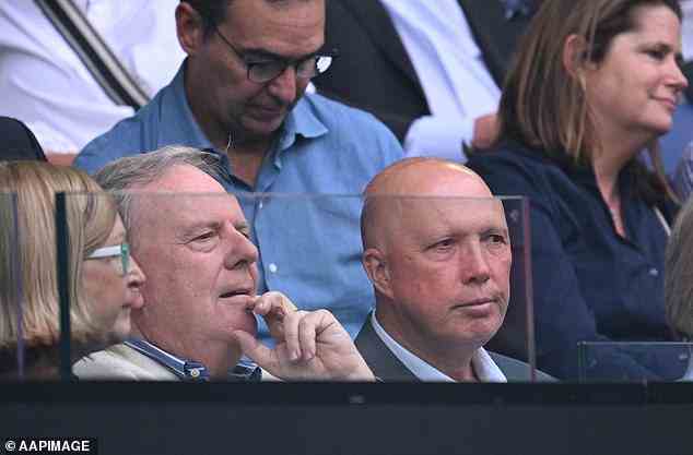 Mr Costello  was back at the tennis on Sunday night but this time sitting with Opposition Leader Peter Dutton