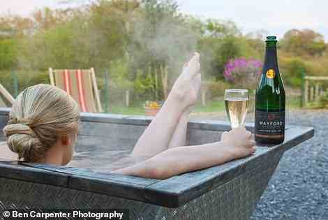 Champagne moment: Relaxing in the Hither Hut hot tub