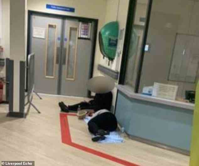Patients were seen to be lying on the floor at Aintree Hospital's A&E in Fazakerley, Liverpool