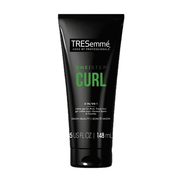 Tresemmé One Step Curls Crème-Gel schwarze Tube mit grünem Text auf weißem Hintergrund