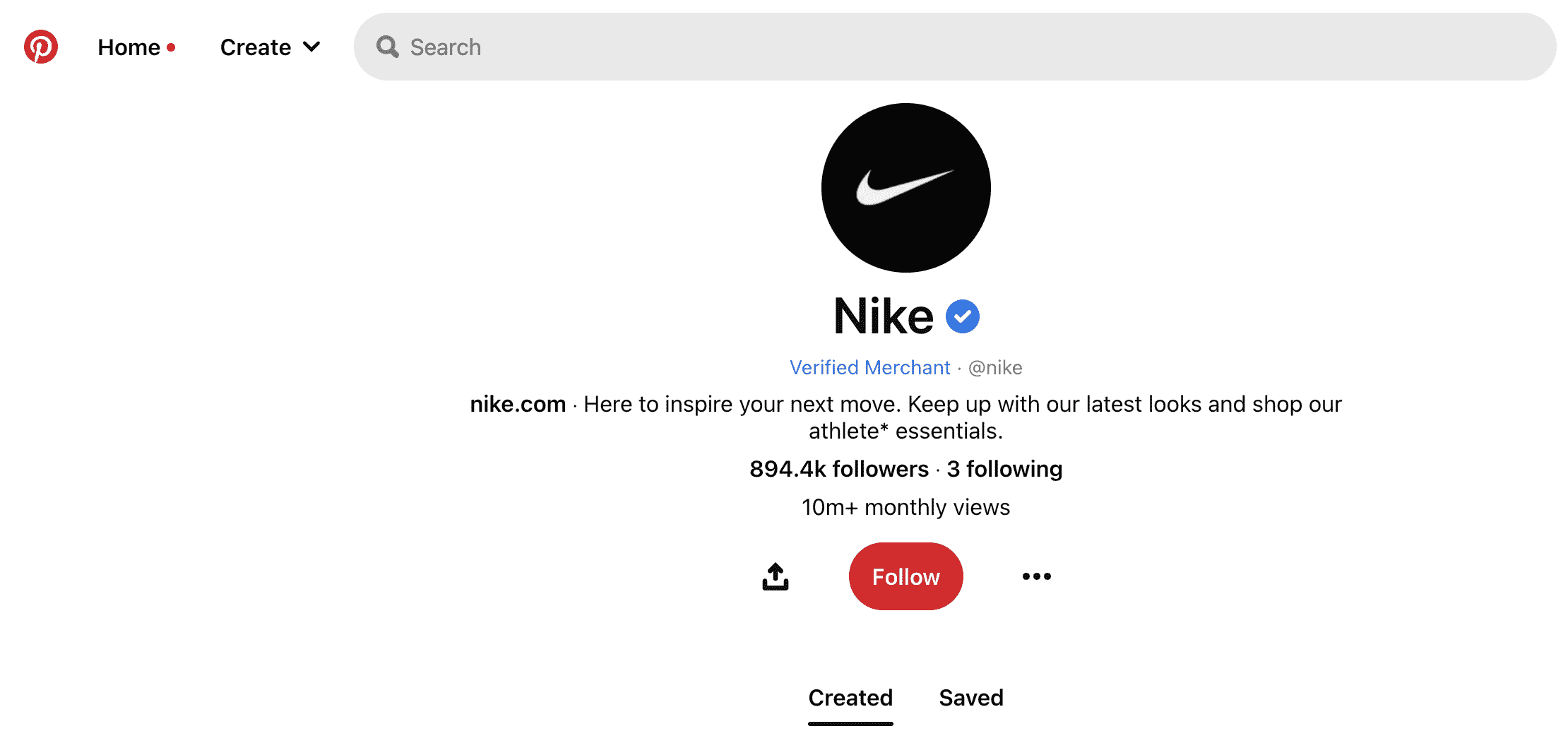 Nike Pinterest example