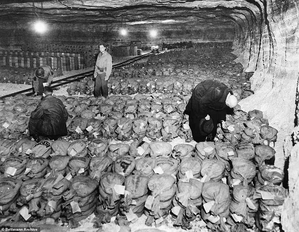 In April 1945, just days before Adolf Hitler committed suicide in Berlin, American troops advancing into Germany discovered $238million-worth of gold in the Merkers salt mine in central Germany