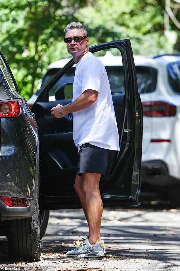 Michael Clarke (pictured) was spotted with a HUGE bruise on his leg on Wednesday after he was seen for the first time following his wild Noosa brawl with girlfriend Jade Yarbrough and Karl Stefanovic