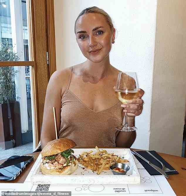 Emma says she had to teach herself to eat without feeling any guilt. Pictured: Emma recently enjoying a meal with a friend
