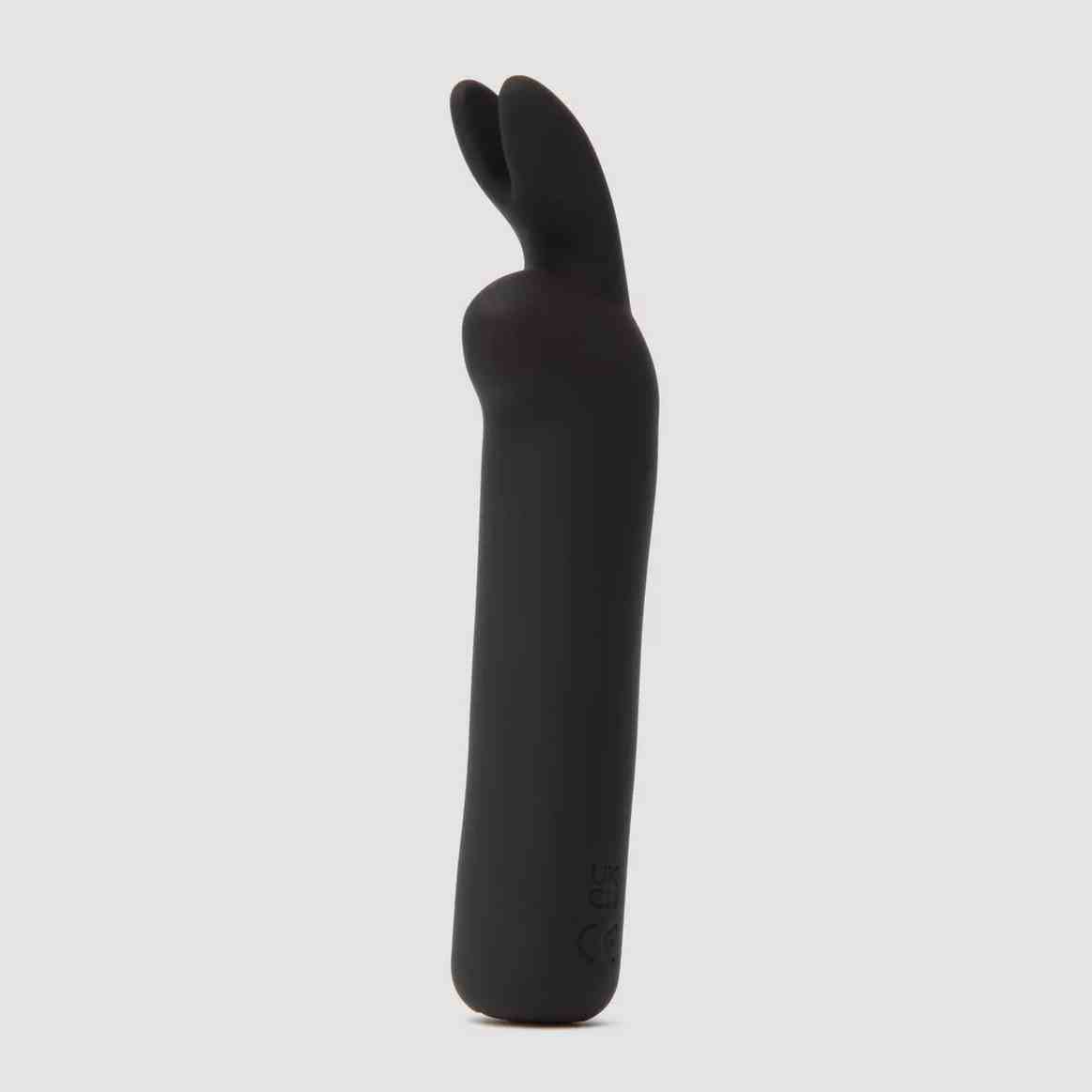 Happy Rabbit Rabbit Ears Bullet Vibrator schwarzer Vibrator mit Hasenohren auf grauem Hintergrund