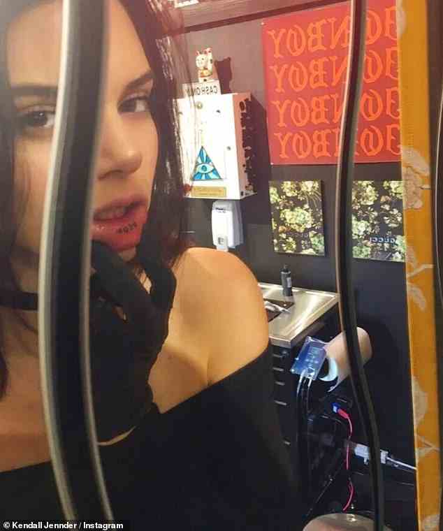 Naughty: Kendall Jenner got an inner lip tattoo back in 2016 - and her mother Kris wasn't happy about it