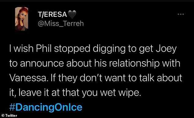 Die Zuschauer strömten zu Twitter und schrieben: „Ich wünschte, Phil hätte aufgehört zu graben, um Joey dazu zu bringen, seine Beziehung zu Vanessa bekannt zu geben.“