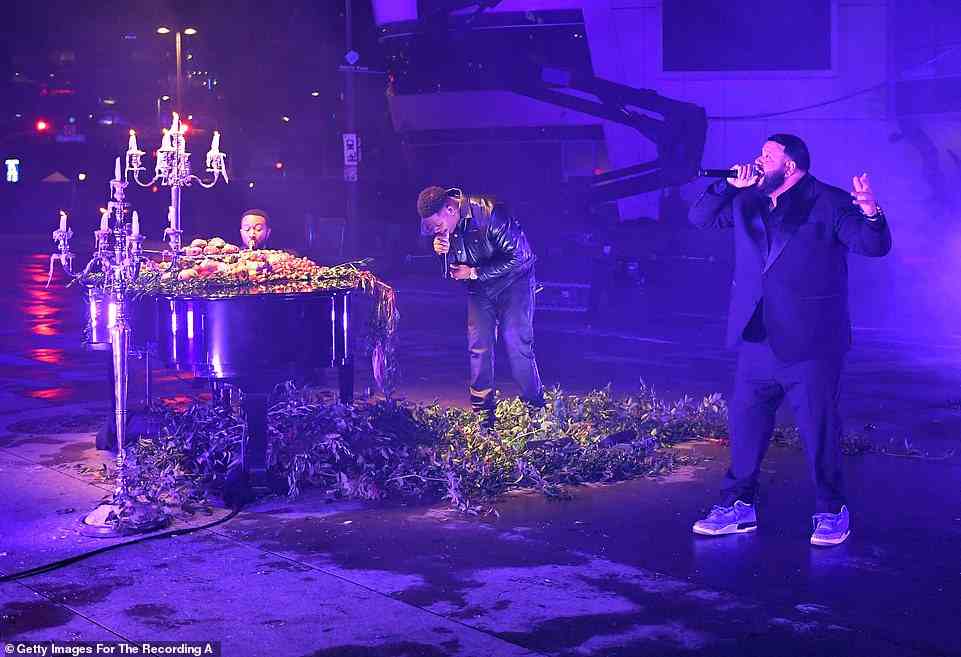 Star-studded performance: DJ Khaled began the performance before being joined by Legend, Ross, and Lil Wayne