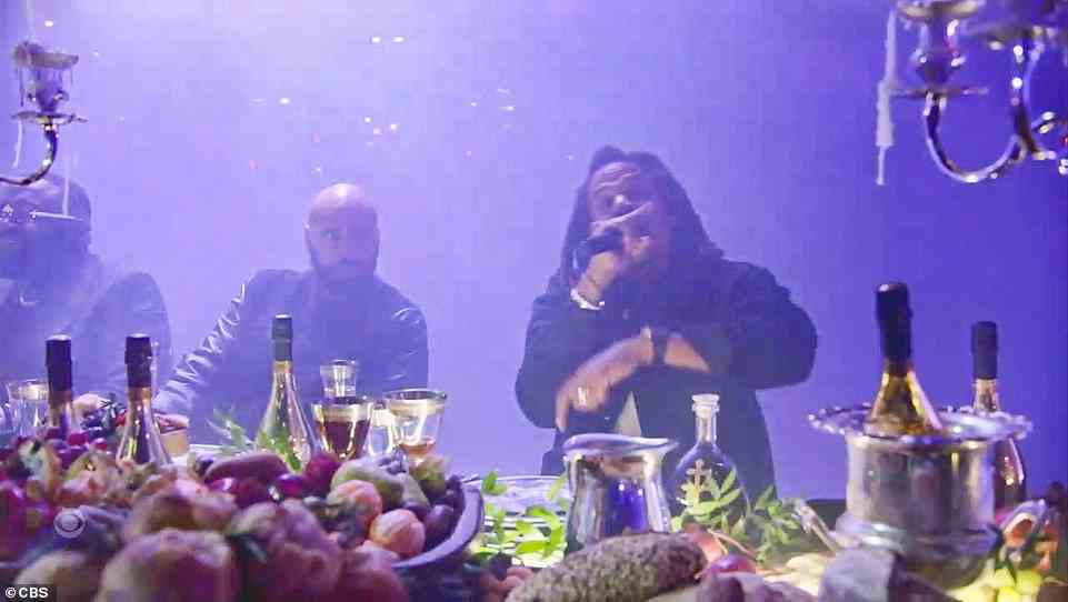 Lengthy: The hip-hop stars delivered an eight-minute long performance of God Did, from Khaled¿s 13th studio album of the same name, which was nominated for best rap album