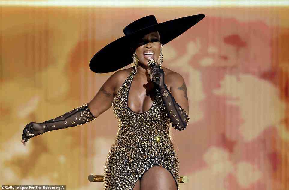 Incredible: She paired the look with a wide-brimmed hat as she gave an emotional performance of the title track from her 14th studio album