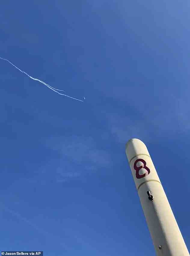 This photo shows US Air Force fighter aircraft shooting down the suspected Chinese spy balloon off the Carolina coast on Saturday
