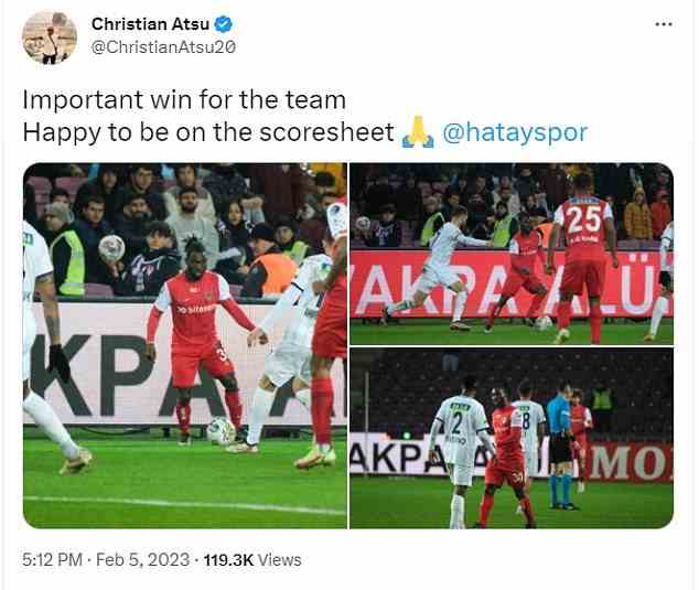 Atsus jüngste Nachricht auf Twitter folgte auf den 1:0-Sieg seines Vereins am Sonntag, bei dem der 31-Jährige in der siebten Minute der Nachspielzeit den Siegtreffer erzielte