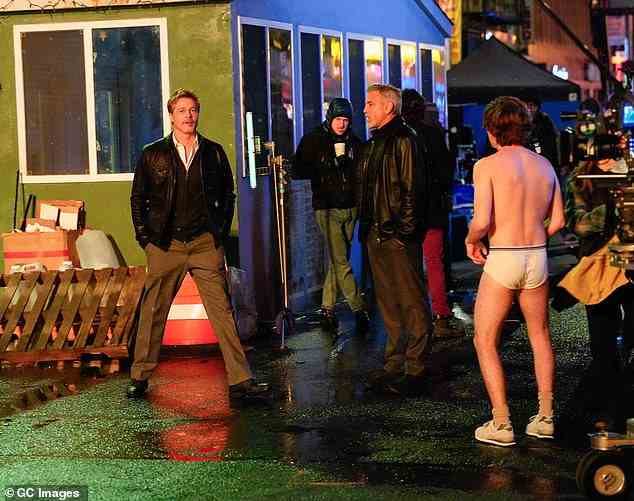 Intense: The night's shoot appeared to be an intense one, with the duo having to confront co-star Austin Abrams, 26, in one scene which saw him wearing nothing but a white pair of underwear and sneakers