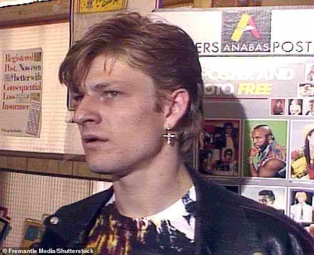 A young Sean Bean with an earring shaped like a crucifix as Horace Clark in the TV series The Bill in 1984, when he was 19