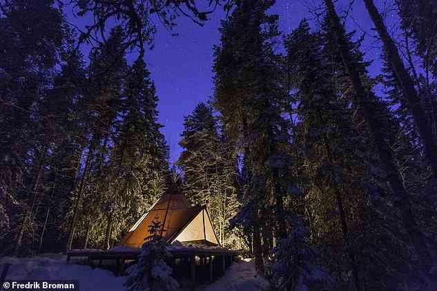 Kate übernachtet im abgebildeten Aurora Safari Camp, das etwa 25 Meilen südlich des Polarkreises liegt