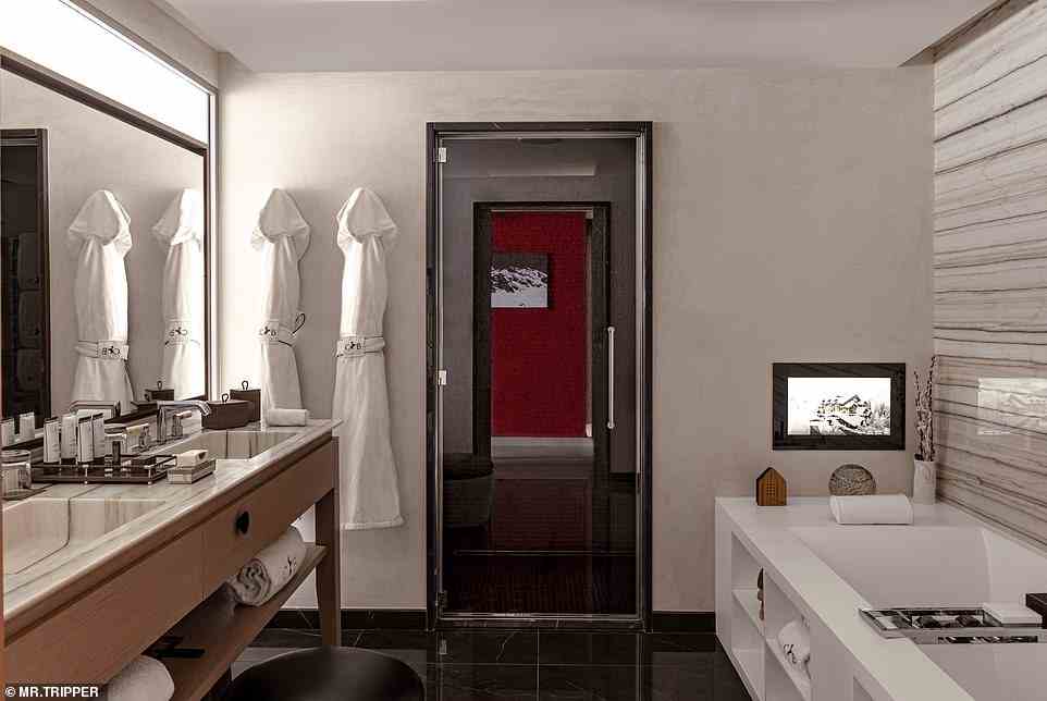 The bathrooms at Cheval Blanc Courchevel are furnished with plentiful marble