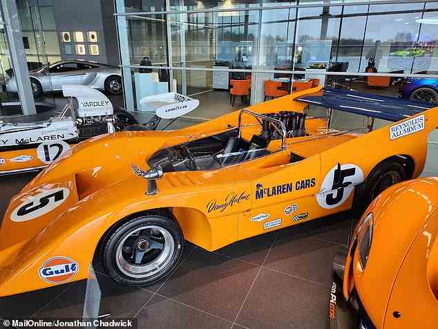 Im Bild McLaren M8A, ein experimentelles Automodell.  Bruce McLaren starb im Juni 1972 auf dem Goodwood Circuit in Surrey nach einem Unfall mit seinem M8A
