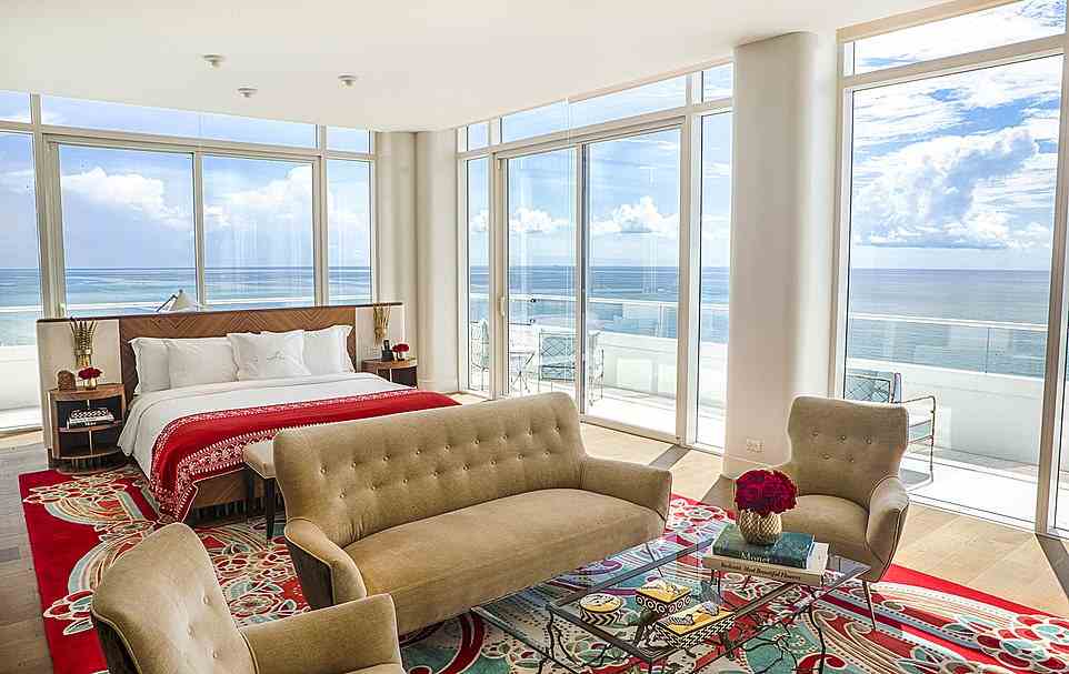 Lap up dreamy views of Miami Beach from the theatrical Penthouse Suite located at the top floor of the luxury Faena hotel
