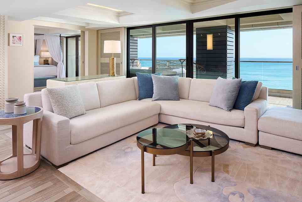 From the kitchen to the living room and bedrooms, this suite has a relaxed beachy feel thanks to a neutral color scheme featuring soft sandy, cream and blue hues