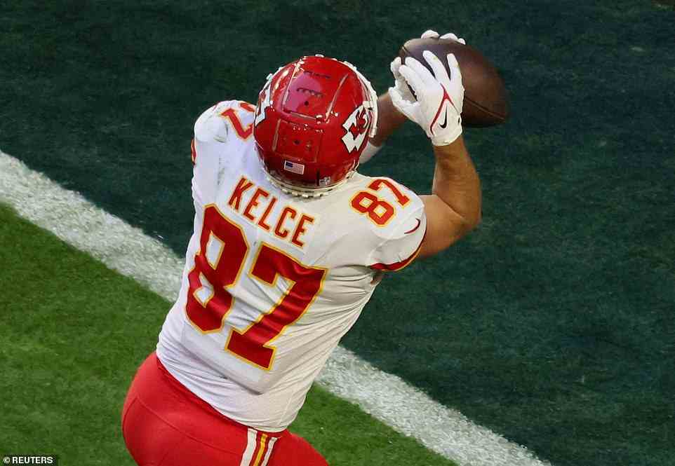 Kelce made a tough catch look easy before running in to score the Chiefs' first touchdown of America's biggest game