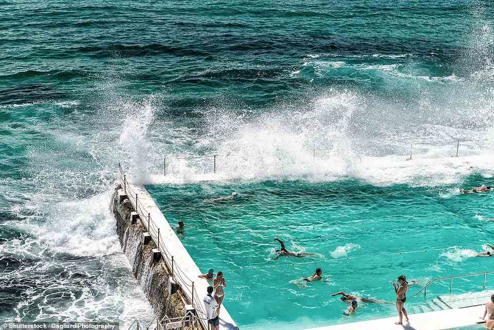 Harriet goes for a swim at the famous Icebergs seawater pool in Bondi, which is built into the cliffs and filled by the crashing Tasman Sea