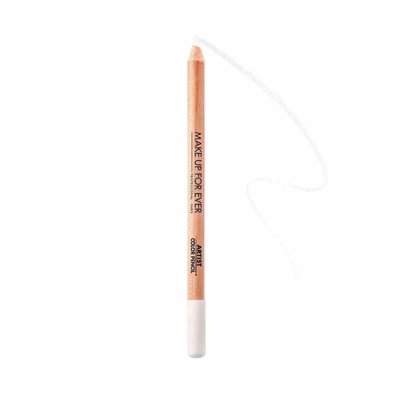 Make Up For Ever Artist Colour Pencil Augenbrauen-, Augen- und Lippenkonturenstift in 104 All Around White Holz-Eyeliner-Stift mit weißem Muster auf weißem Hintergrund