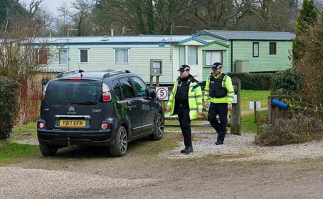 Police outside Wyreside Farm Park Caravan site yesterday which is near the area where Ms Bulley vanished