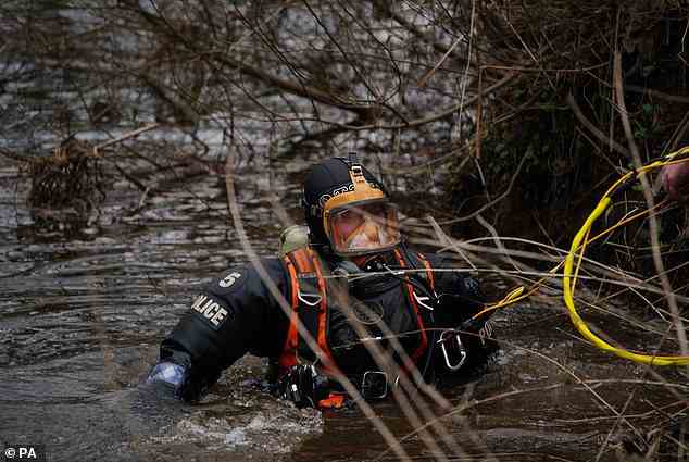 A fisherman with extensive local knowledge of the river said he feared if Ms Bulley fell in she would not be found ‘for months’. Pictuerd: A member of the North West Police Underwater Search and Marine Unit, during the search of the River Wyre in St Michael's on Wyre, Lancashire, for Ms Bulley on February 7