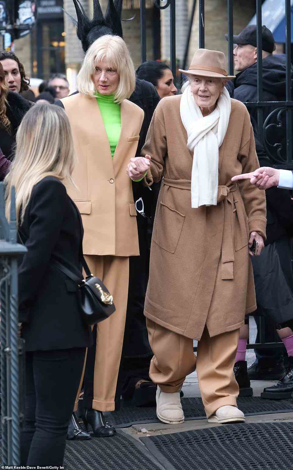 Joely Richardson (left) and Vanessa Redgrave outside Westwood's service today