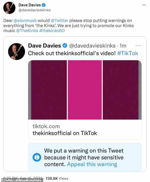 Bandmitglied Dave Davies hat enthüllt, dass viele seiner Tweets von Twitter als 