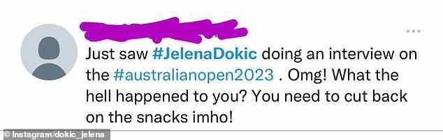 Jelena teilte einige der gemeinen Kommentare, die sie über ihr Aussehen erhalten hatte.  Ein Troll nannte Jelena „walähnlich“, während ein anderer meinte, sie müsse „die Snacks reduzieren“.