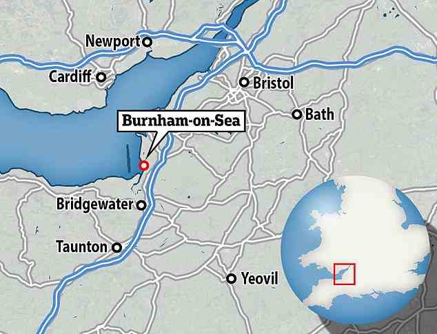 Eine Karte von Burnham-on-Sea in Somerset
