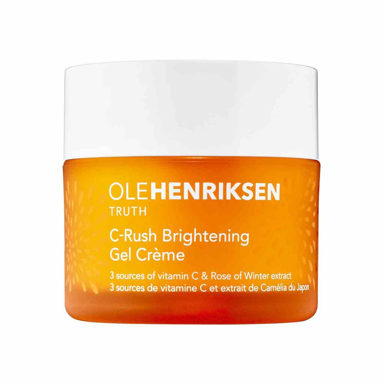 Ole Henriksen C-Rush Brightening Gel Crème orange Glas mit weißem Deckel auf weißem Hintergrund