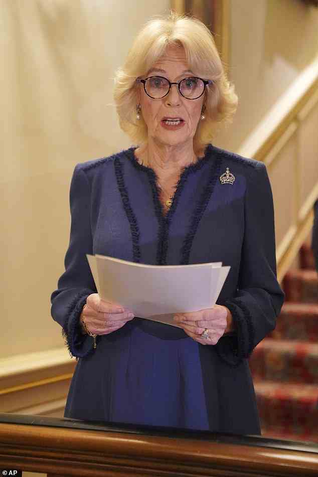 In her speech Camilla quoted John Steinbeck, who said: 'I am impelled, not to squeak like a grateful and apologetic mouse, but to roar like a lion out of pride in my profession'