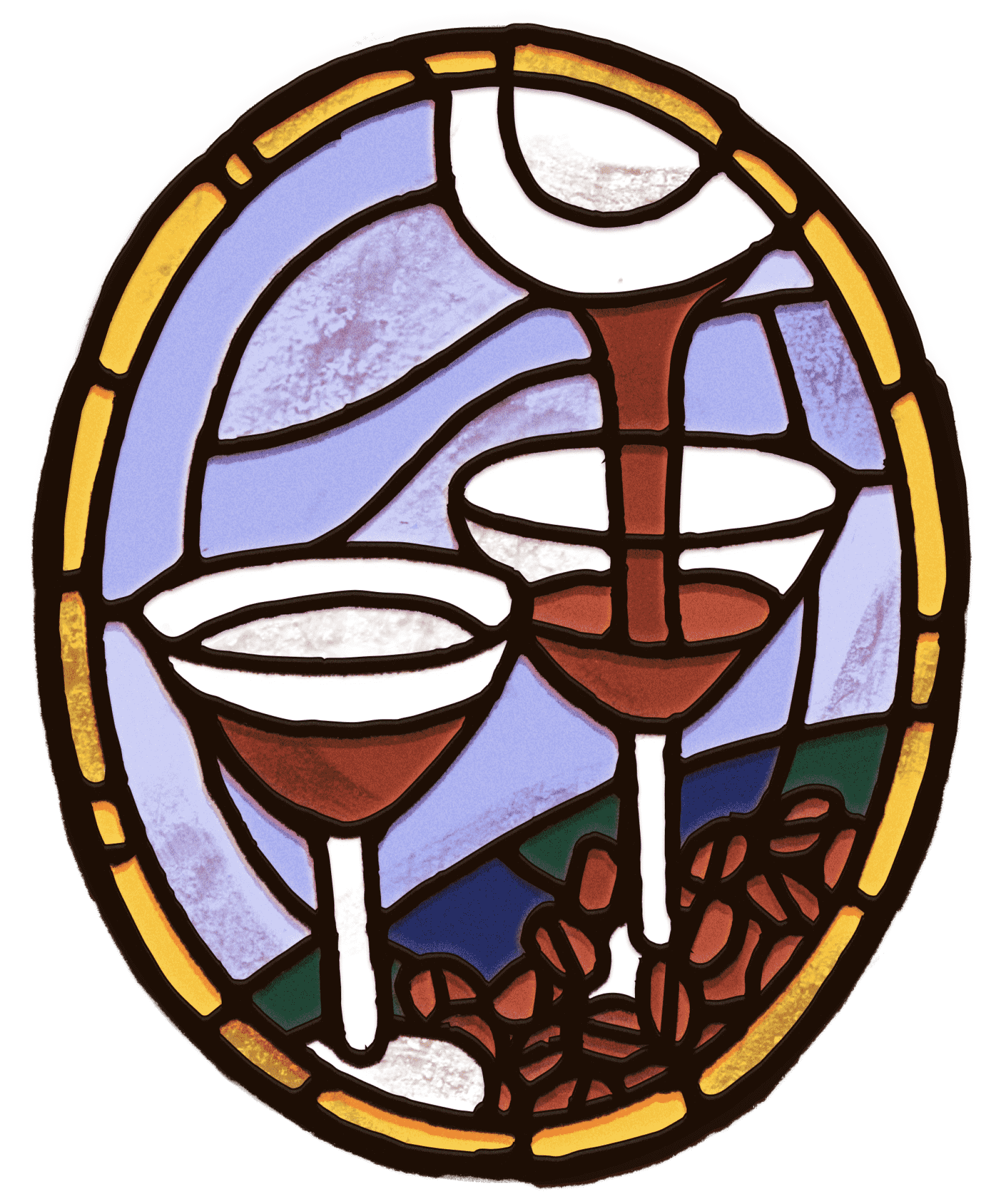 Eine Illustration im Buntglasstil, bei der ein Espresso Martini in zwei Gläser gegossen wird