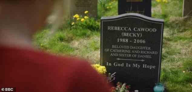 Oben ist eine Szene aus dem BBC-Krimidrama, in der Catherine das Grab ihrer Tochter besucht