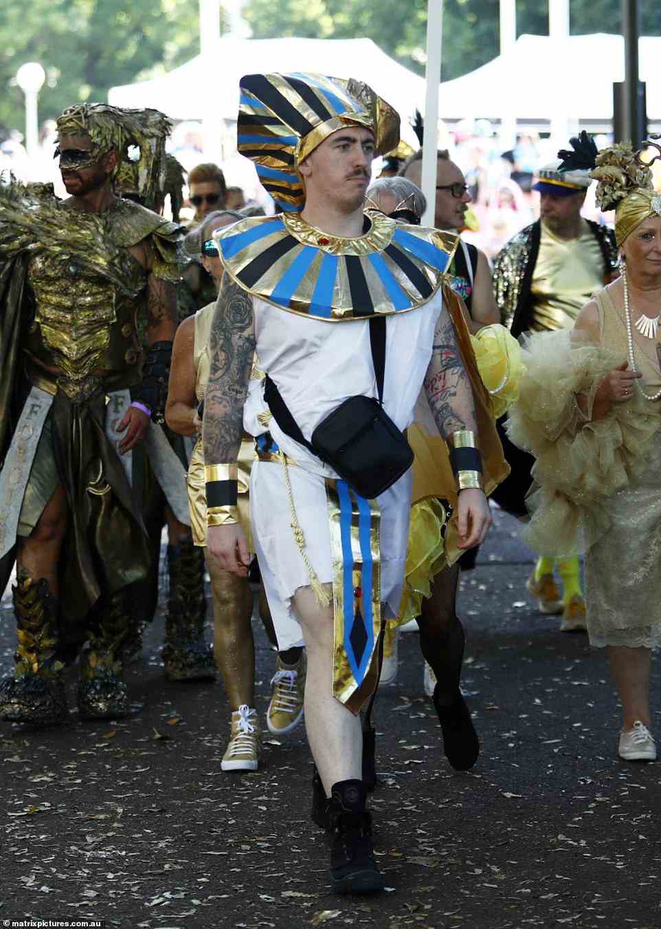 One person dressed as an ancient Egyptian as they strolled through Sydney's CBD ahead of the parade
