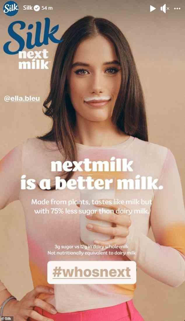 Most recently, she became the face of Silk Next Milk - a plant-based milk brand