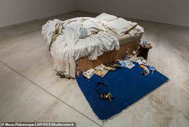 Tracey Emin, geboren 1963. Ihr teuerstes verkauftes Werk, My Bed (im Bild), eine physische Reproduktion von Emins eigenem ungemachten Bett, wurde 2014 für 2,5 Millionen Pfund versteigert