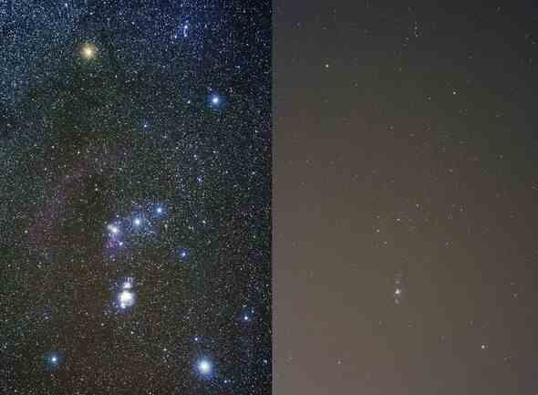 Orion, gesehen in einem dunklen und nächtlichen Himmel
