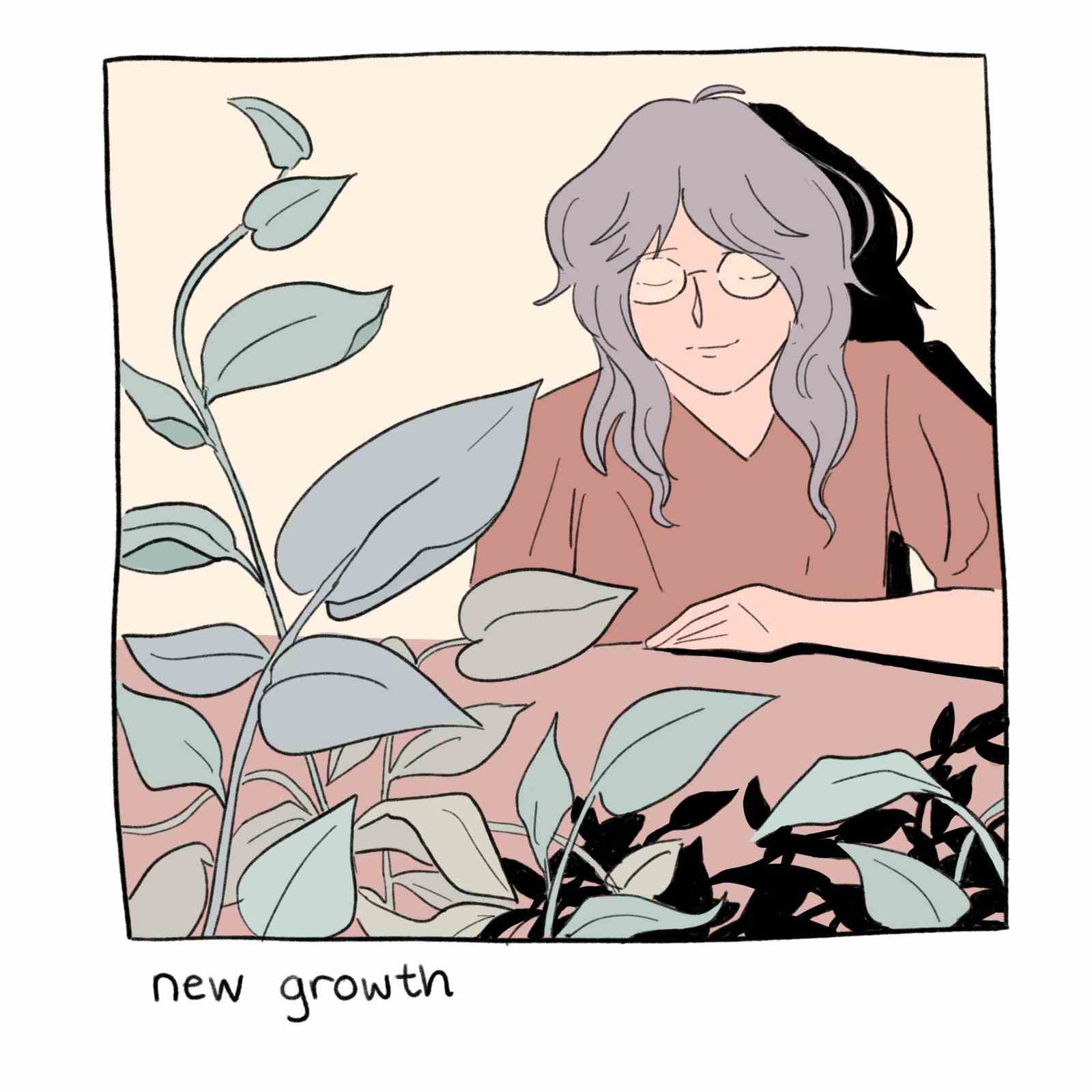 Frau zeigt neue Haare und Pflanzen.