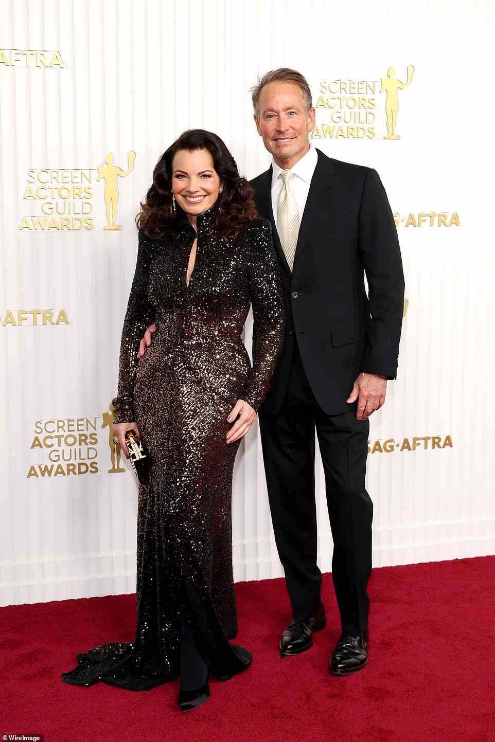 Glowing: Fran Drescher, who is the President of SAG=AFTRA, seen with her ex-husband Peter Marc Jacobson; they were childhood sweethearts but split in 1999; he came out as  gay after their split and they have remained close friends
