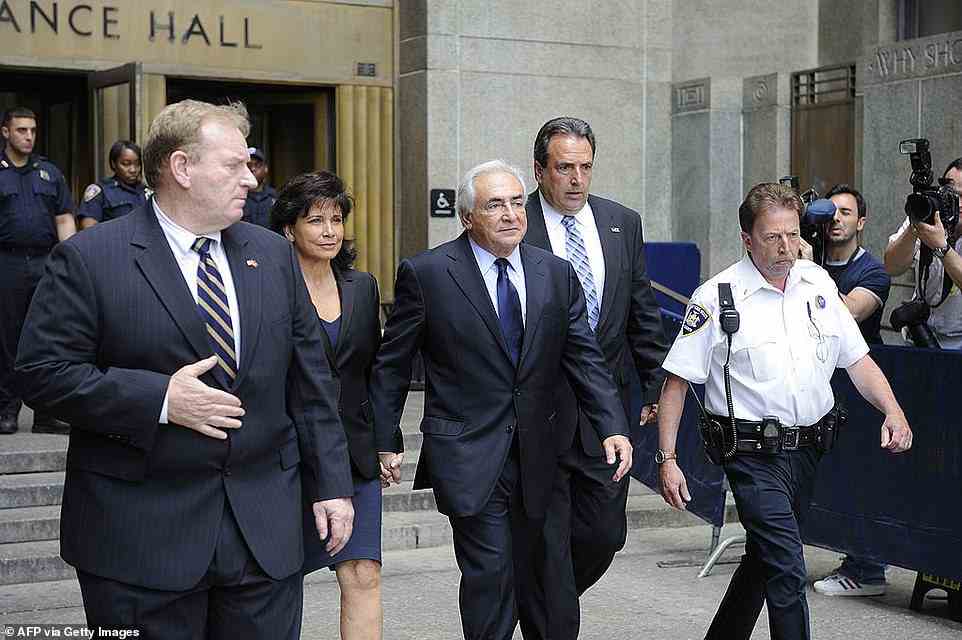 Strauss-Kahn seen leaving the Criminal Courts Building of New York with his wife Anne Sinclair, on June 6, 2011